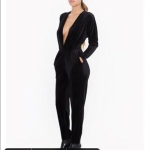 American Apparel Velvet Plunge Jumpsuit Black L Indie Sleeze